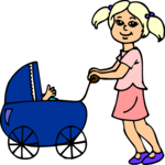 Girl Pushing Stroller