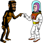 Astronaut Meets Caveman Clip Art