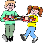 Kids with Breakfast Tray Clip Art
