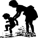 Silhouettes, Kids Playing in Water Clip Art