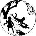 Silhouettes, Kids Sledding Clip Art