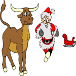 Santa & Bull Clip Art