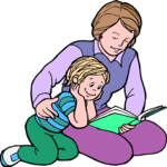 Mother Reading to Boy Clip Art