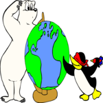 Bear & Penguin with Globe Clip Art