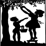 Silhouettes, Kids Picking Apples Clip Art