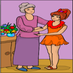 Girl with Grandmother Clip Art
