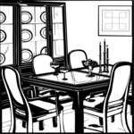 Dining Room Table & Hutch Clip Art