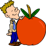 Boy with Large Apple Clip Art