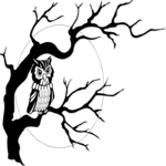 Owl in Spooky Tree Clip Art