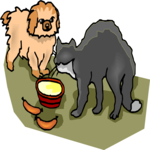 Cat & Dog Eating Clip Art