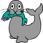 Seal with Fish Clip Art