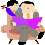 Child Reading with Father  Clip Art