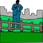 Man Standing by Fence Clip Art