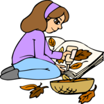 Girl Making Leaf Book Clip Art