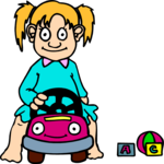 Girl on Toy Car Clip Art