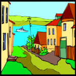 Town by Lake 1 Clip Art