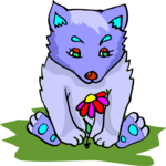 Wolf Cub with Flower Clip Art