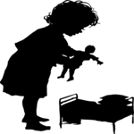 Silhouettes, Girl with Doll 1 Clip Art