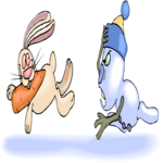 Snowman Chasing Rabbit Clip Art