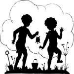 Silhouettes, Kids with Turtle