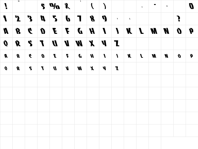 Banco Extreme Lefty Regular  glyph index