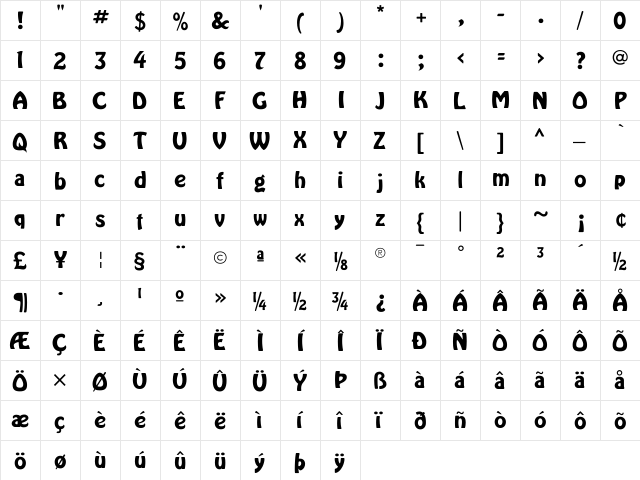 HarlequinFLF Bold  glyph index