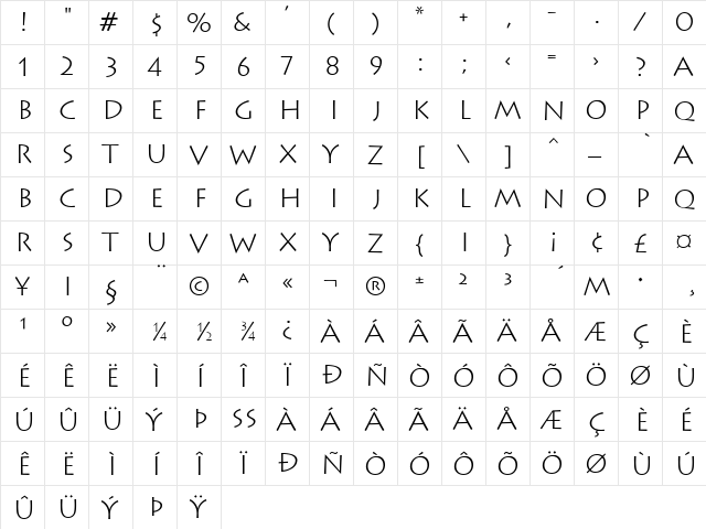 LithographLight Regular  glyph index