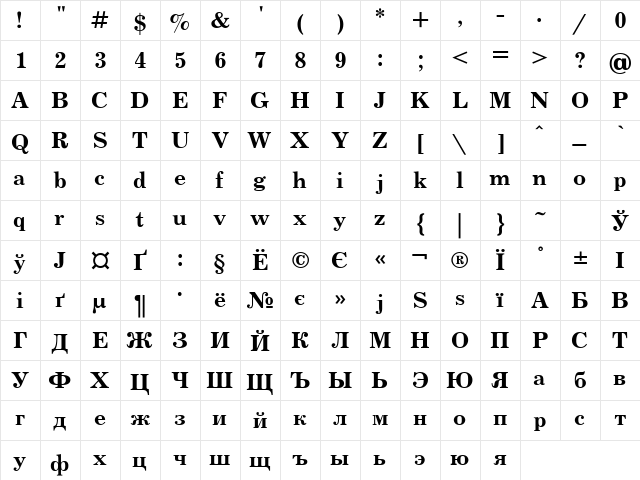 Journal Bold Cyrillic  glyph index