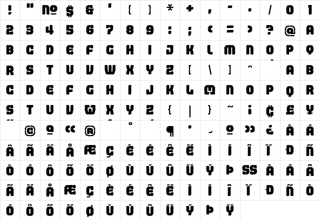 Judgement Regular  glyph index