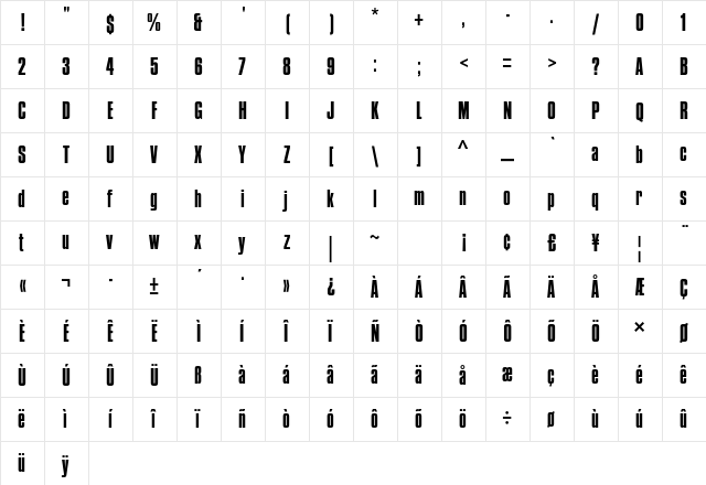Compacta Std Regular  glyph index