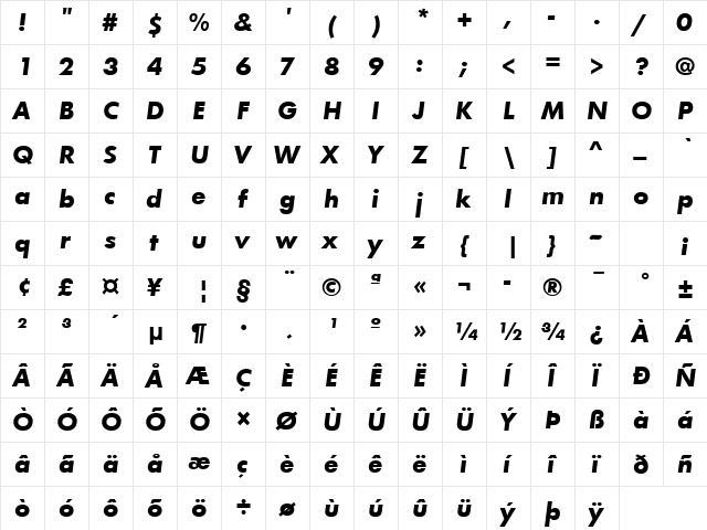 Fuschia Bold Italic  glyph index