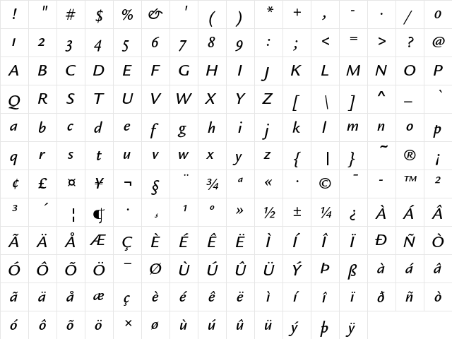 Legacy Sans ITC Medium Italic OS  glyph index