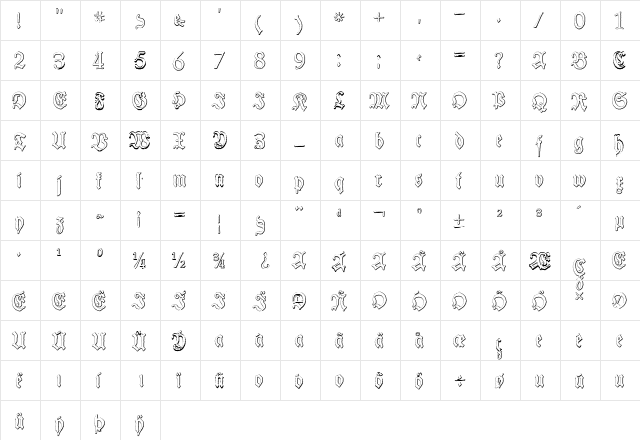 Schneider Buch Deutsch Beveled Free Regular  glyph index