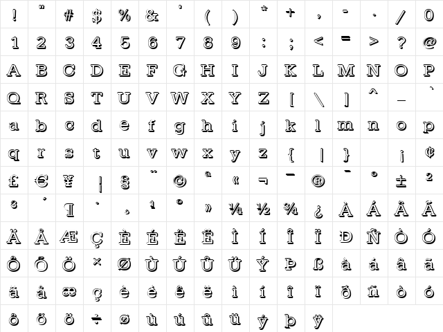 AstridBeckerShadowW Regular  glyph index