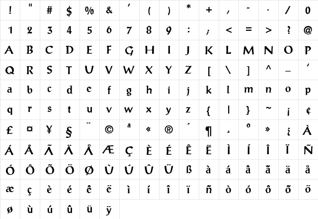 PostAntiqua-SemiBold Regular  glyph index