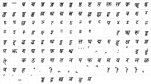 Sanskrit Bold Italic  glyph index