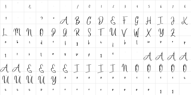 alleiyana Regular  glyph index