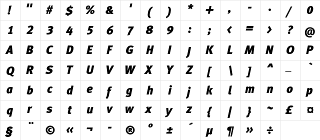 MetaBlackLFC Italic  glyph index
