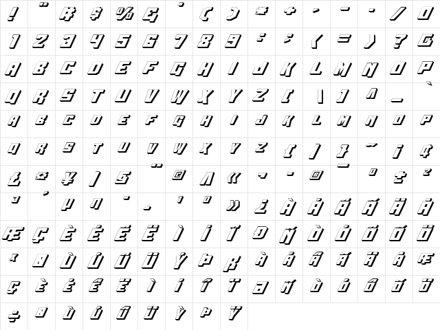 Whiskey Bravo Victor 3D 3D  glyph index