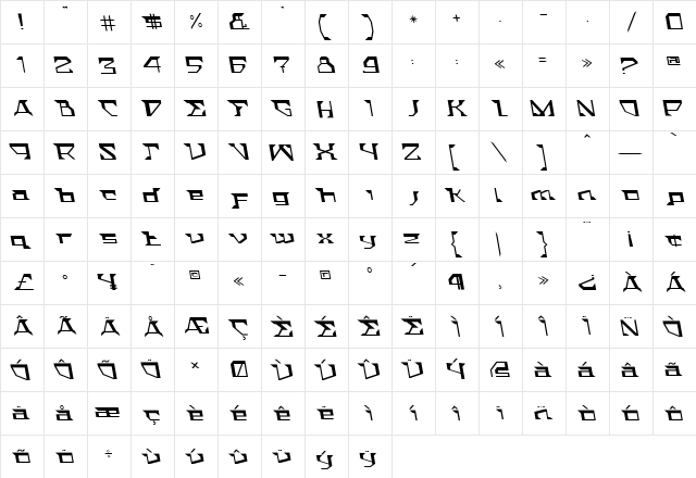 ACTStern Italic  glyph index