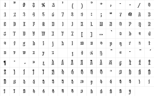 FranklinGotTExtConRe1 Regular  glyph index