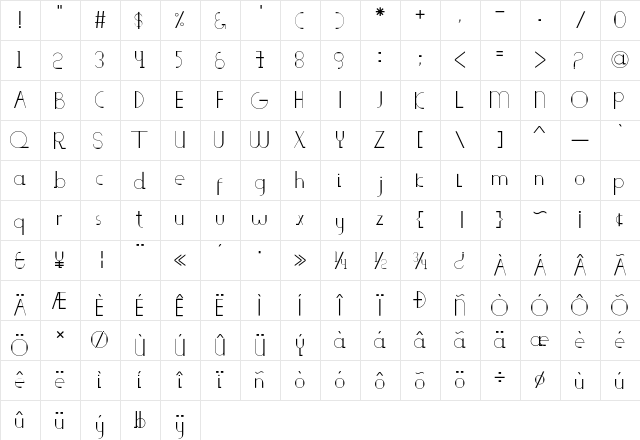 saleng Regular  glyph index