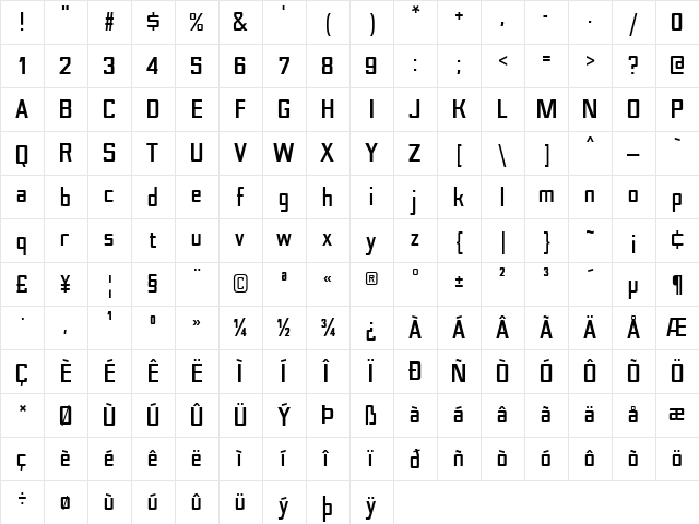 Nesobrite Semi-Condensed Black  glyph index