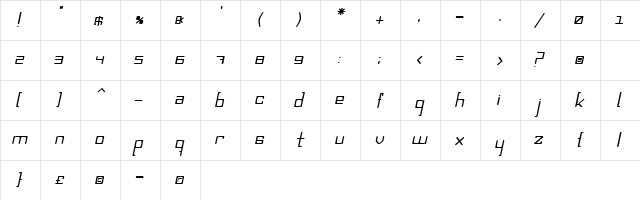 SquircleCirquare semiserif  thinitalic  glyph index