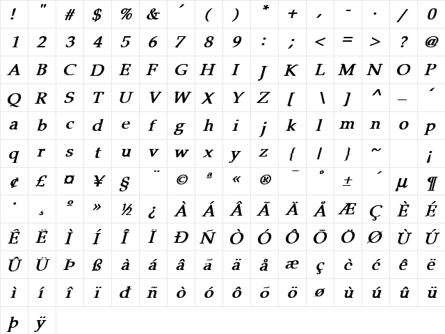 Palomar-BoldIta Normal  glyph index