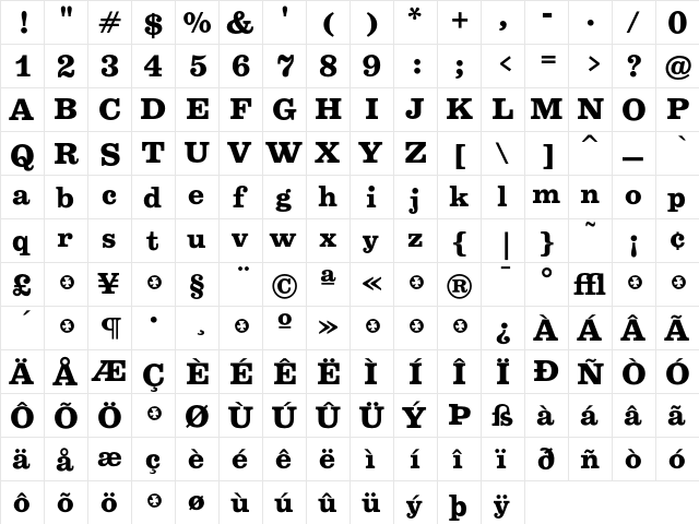 Belizio Bold  glyph index