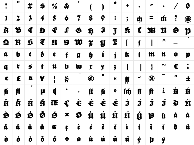 Sebaldus-Gotisch Regular  glyph index