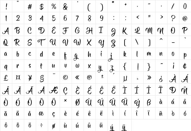 Hisyam Facelift Regular  glyph index