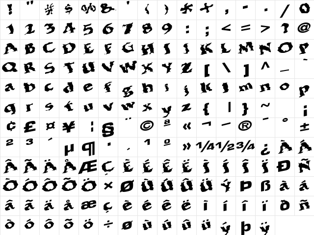 Bohemian Regular  glyph index