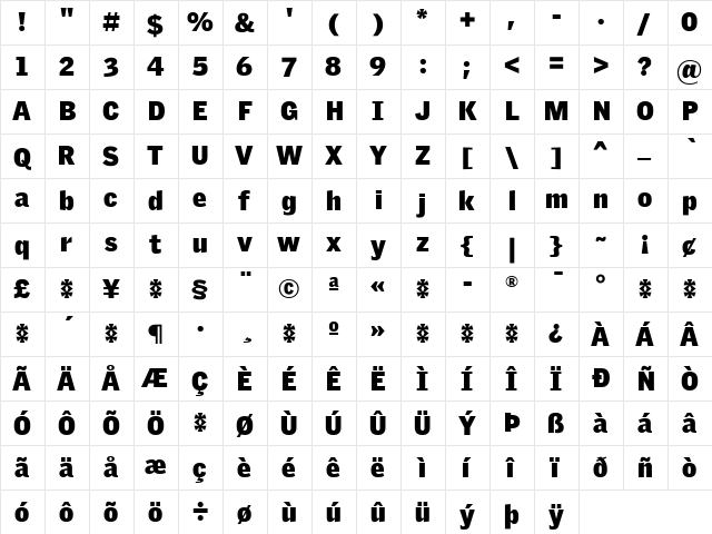 Griffith Gothic Black Ultra  glyph index